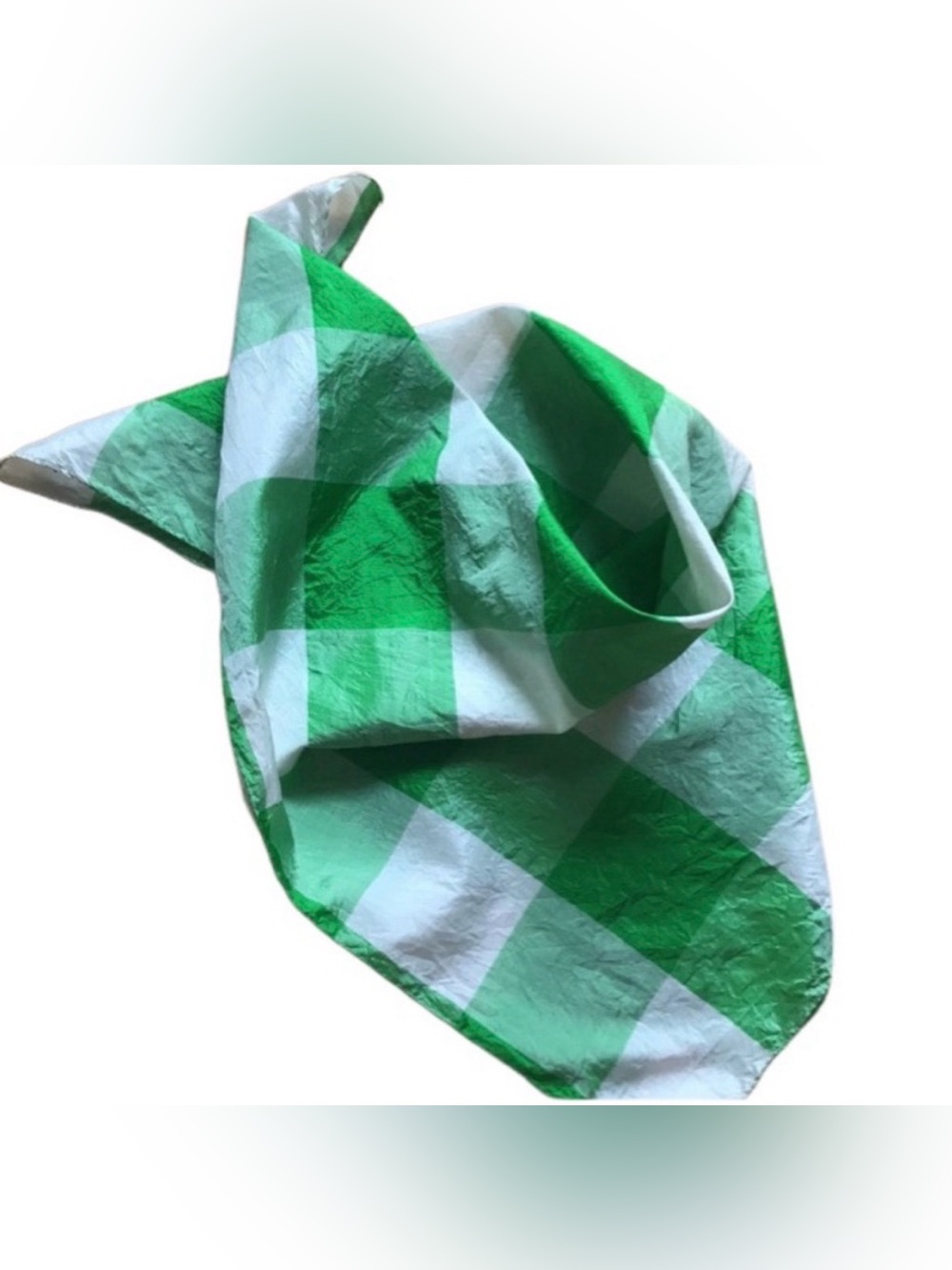 Vintage Vibrant Kelly Green and White Large Gingham Check Square 20” Scarf